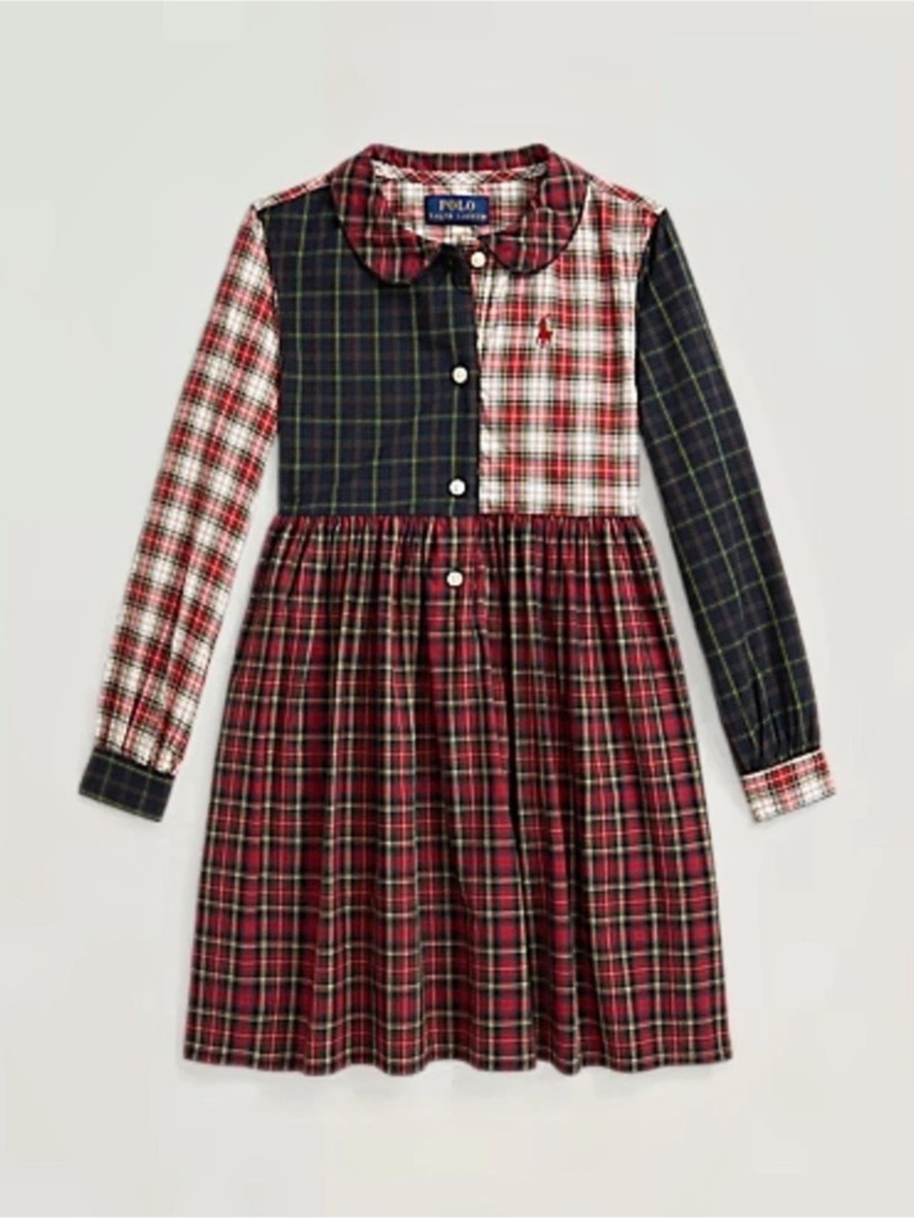 Polo Ralph Lauren Girls Plaid Patchwork Button Front Dress Red Green 6X NWT